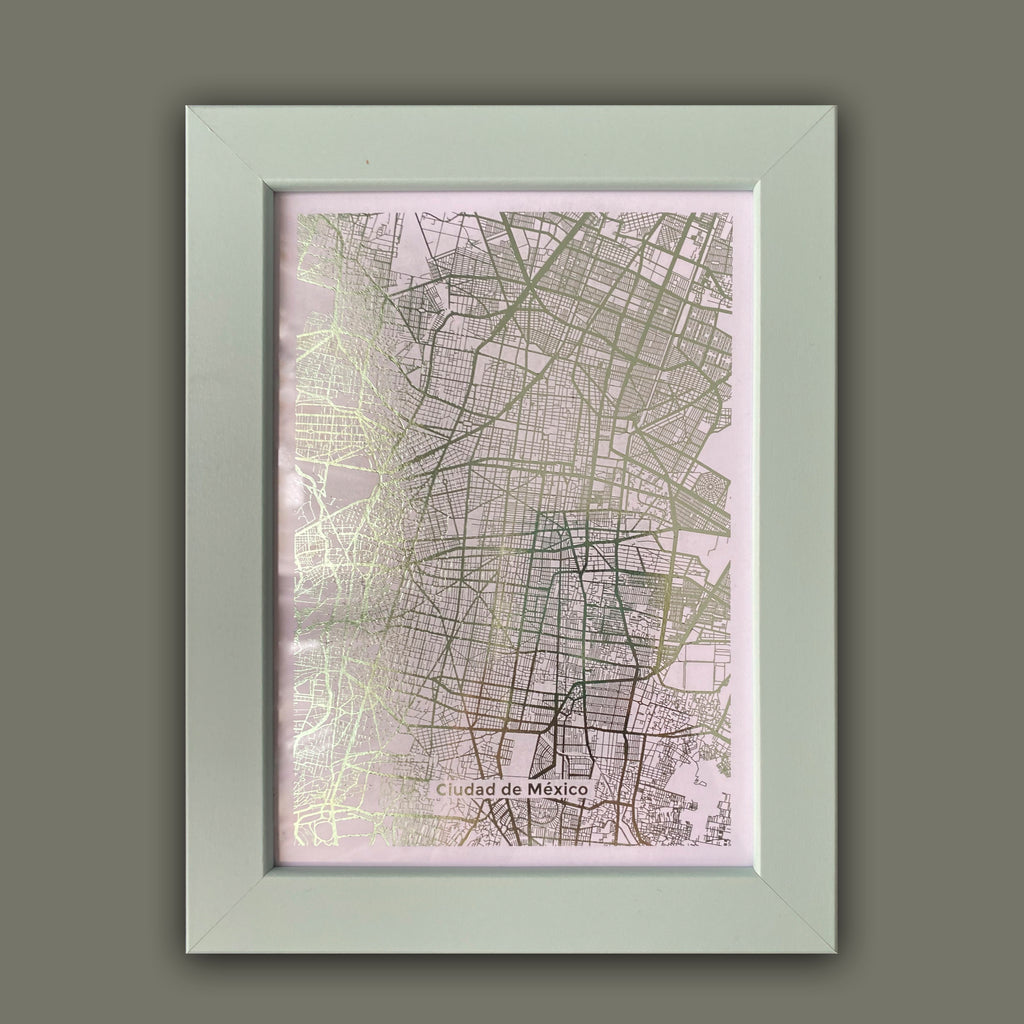 Cuadro con Mapa Metalizado de Ciudad de México Menta
