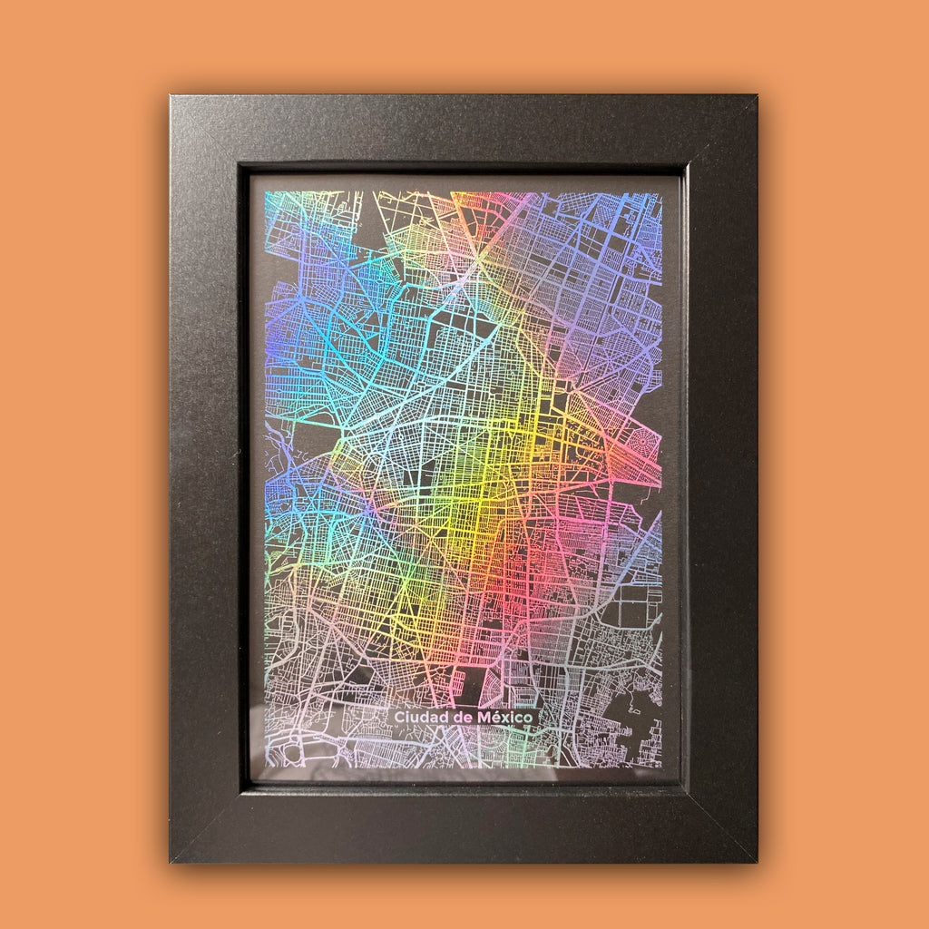 Cuadro con Mapa Metalizado de Ciudad de México Negro-Iridiscente